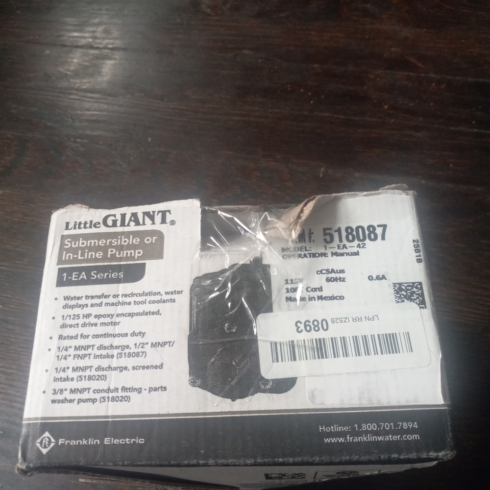 Little Giant Submersible Or In-Line Pump 1 EA Series Item #518087 115V 10FT CORD